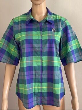 Moschino Plaid Button-Up Shirt in Green, Blue & Purple